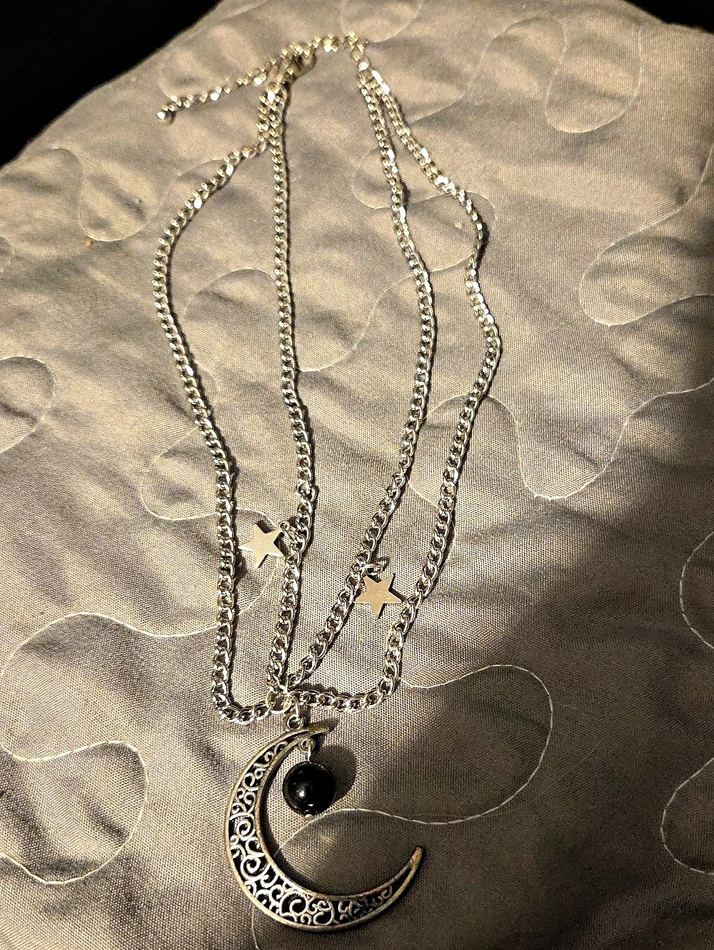 Crescent Moon Star Pendant Necklace in Silver